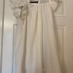 Umgee White Textured Ruffle Sleeve Dress